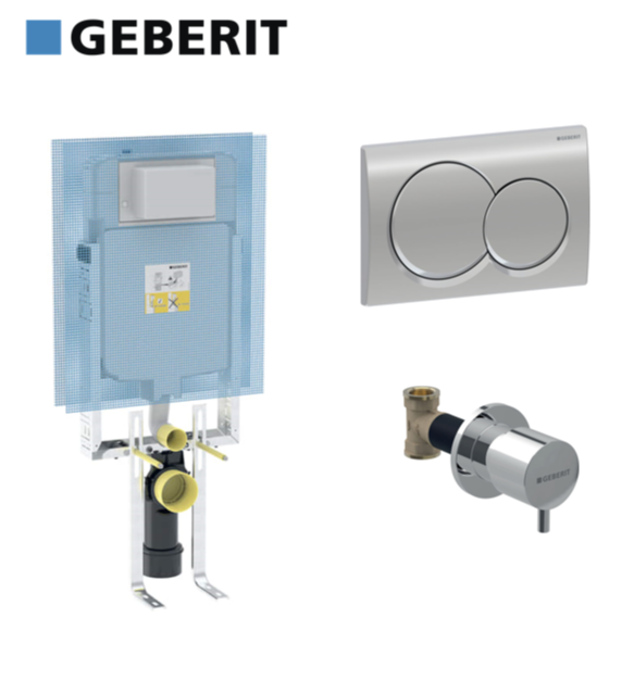 Geberit Gömme Rezervuar Alpha 8cm Tuğla Duvar Tipi Kombifix ( Kumanda Paneli ve Stop Valf dahil ) (616.004.21.1 + 115.035.21.1 )