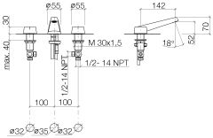 Dornbracht Selv Üç delikli Tezgah Üstü Lavabo Armatürü Perlatörlü  (Krom) 20700840-00